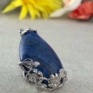 Lapis Lazuli Pendant with Silver Tone Floral Accents